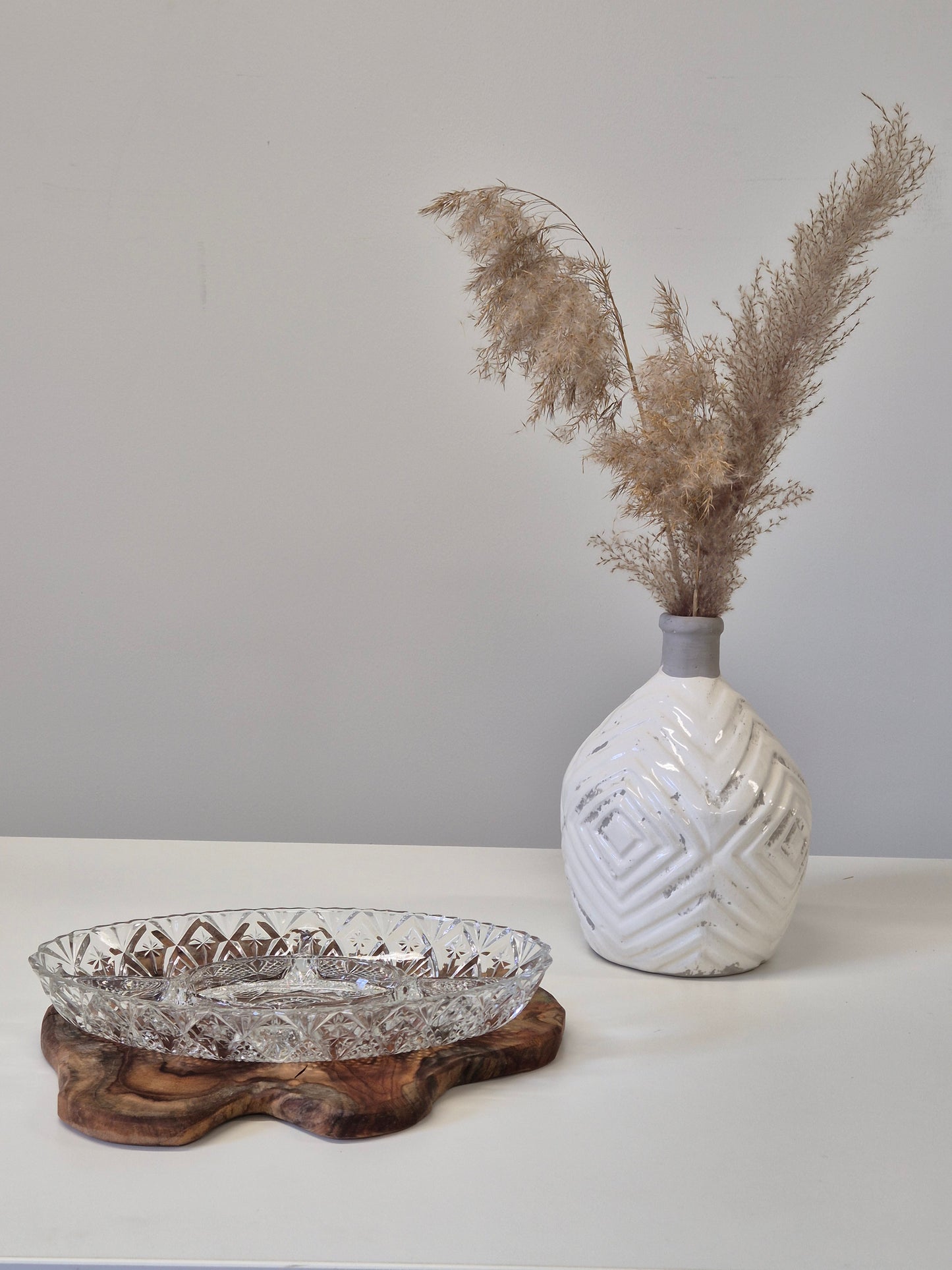 Vintage French Glass Partition Plate – Rustic Divided Serving Dish