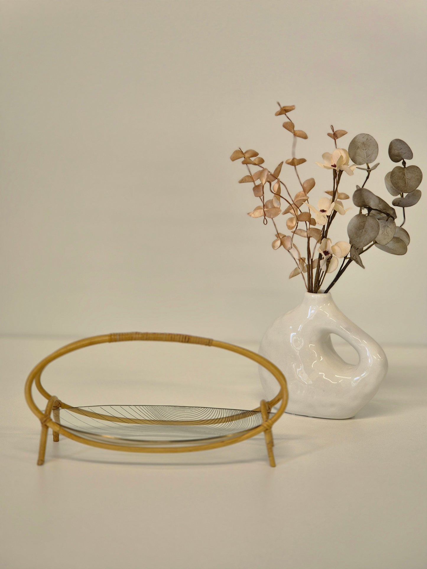 Vintage Rattan Glass Tray – Woven Serving Tray