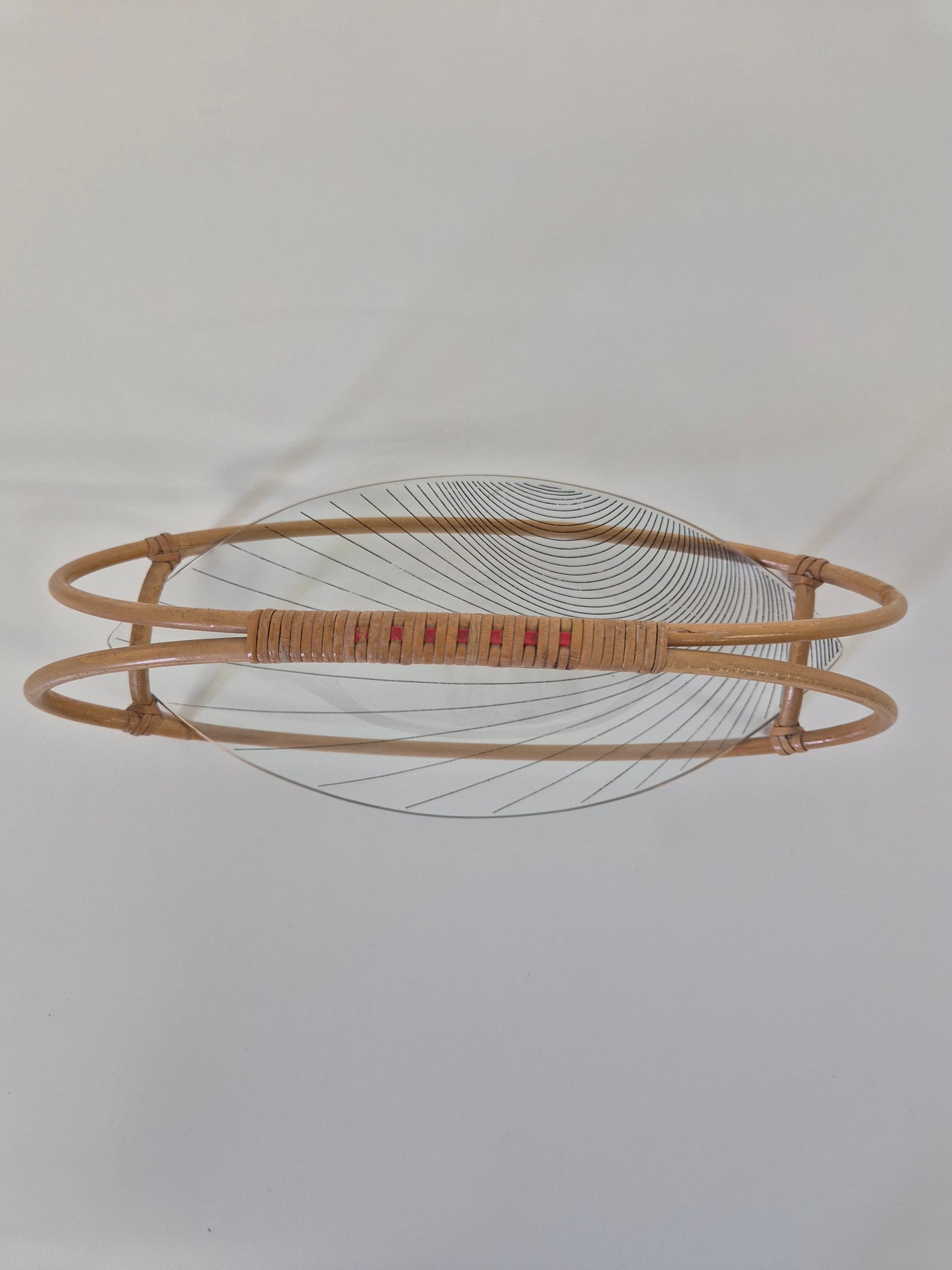 Vintage rotan glazen dienblad - geweven serveerschaal