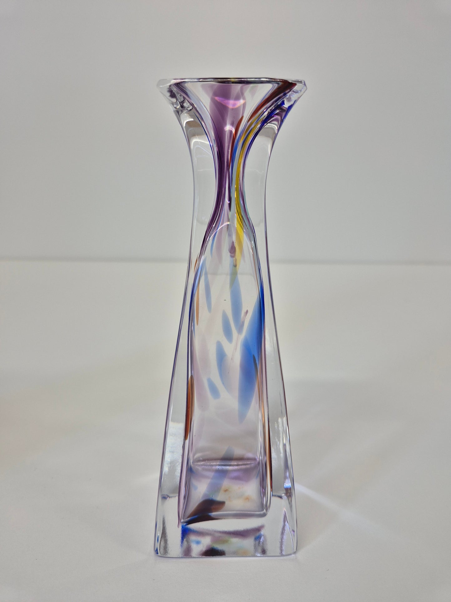 Russische gekleurde loodkristallen vaas - vintage handgesneden kunstglas
