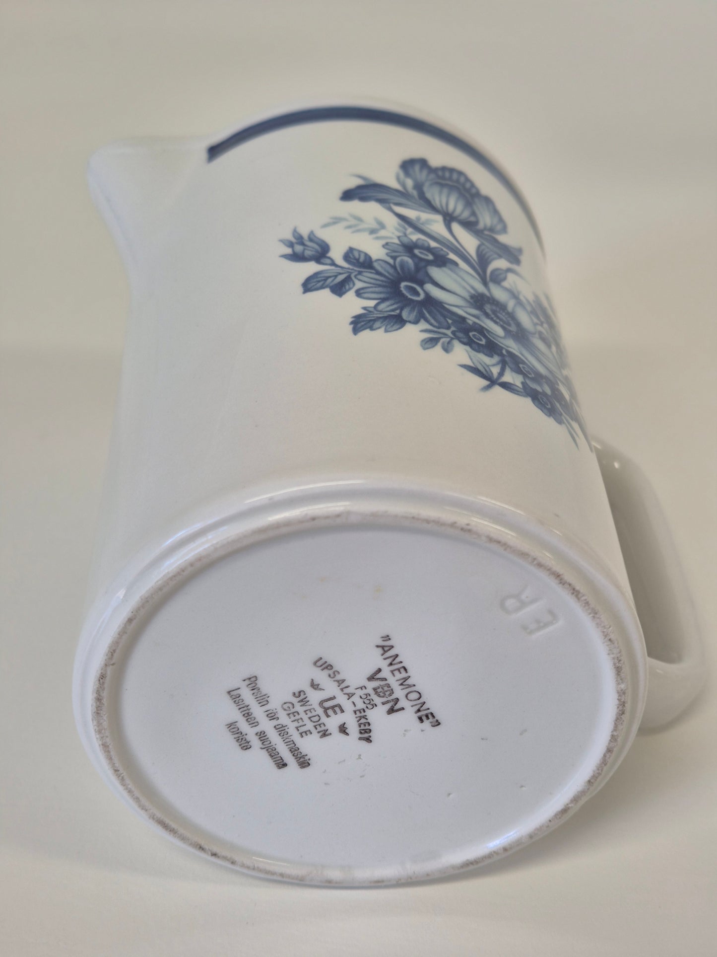 Vintage Upsala-Ekeby Gefle “Anemone” Pitcher – Blue Floral Jug – Sweden 1970s
