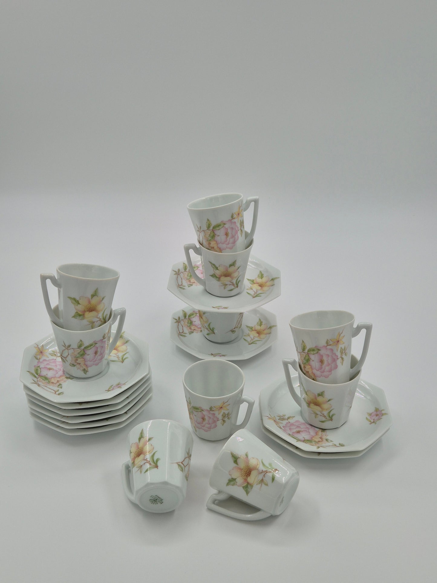 Limoges porseleinen koffiekopje, schoteltje en dessertbord