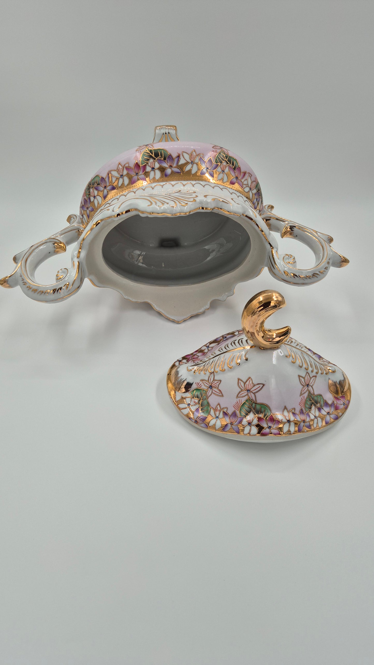 Chinese Vintage Tureen - Hand Painted Porcelain Antique Serving Dish