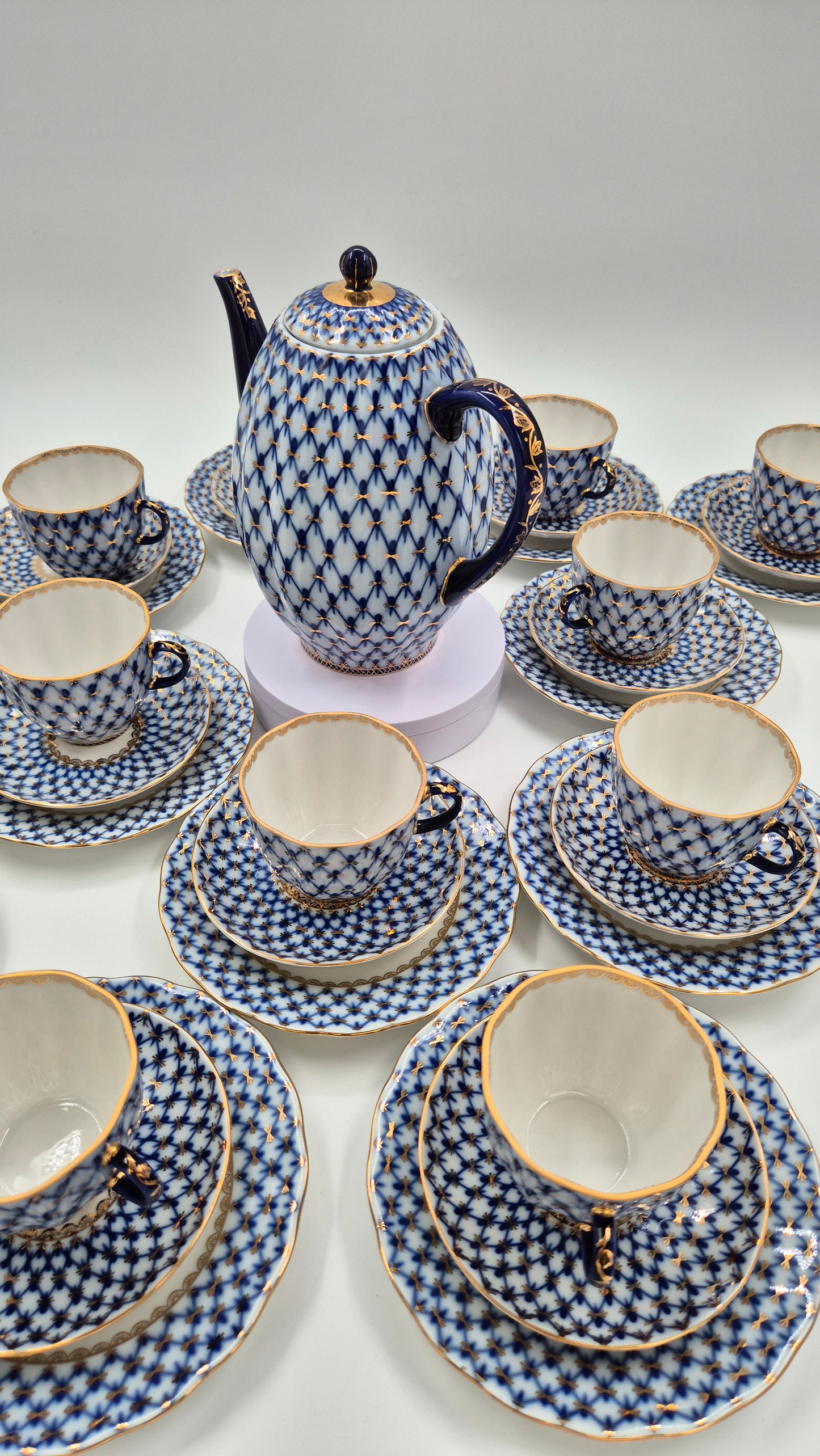 Vintage Lomonosov Cobalt Net Coffee Pot