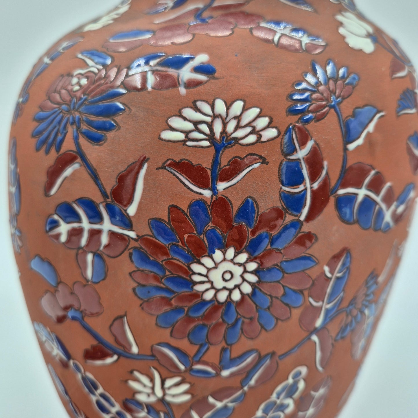 Yixing Zisha Polychrome Foliate Enameled Flower Vase