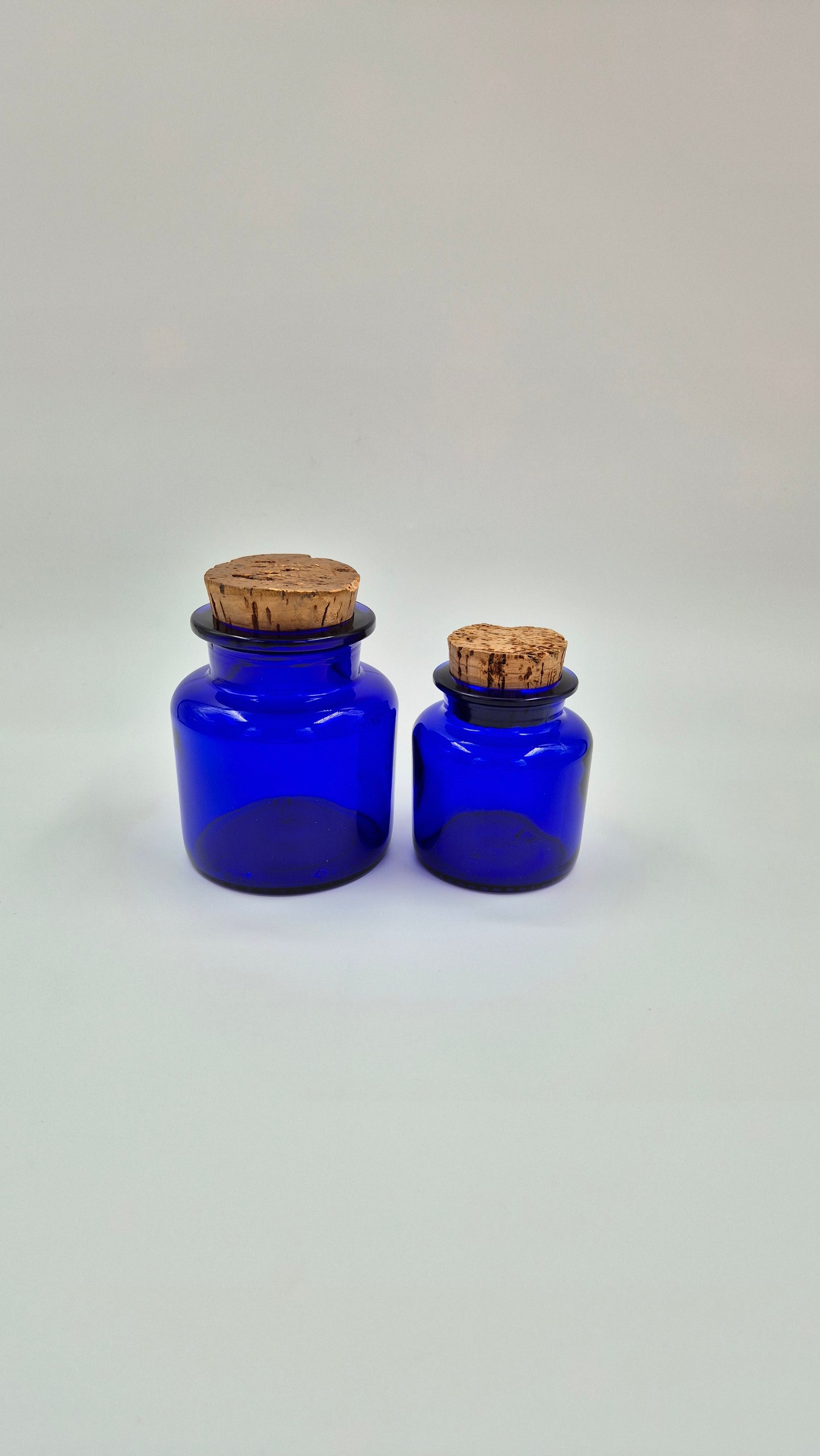 Vintage Riihimäen Lasi Blue Glass Jar with Cork – Finnish Mid-Century Storage