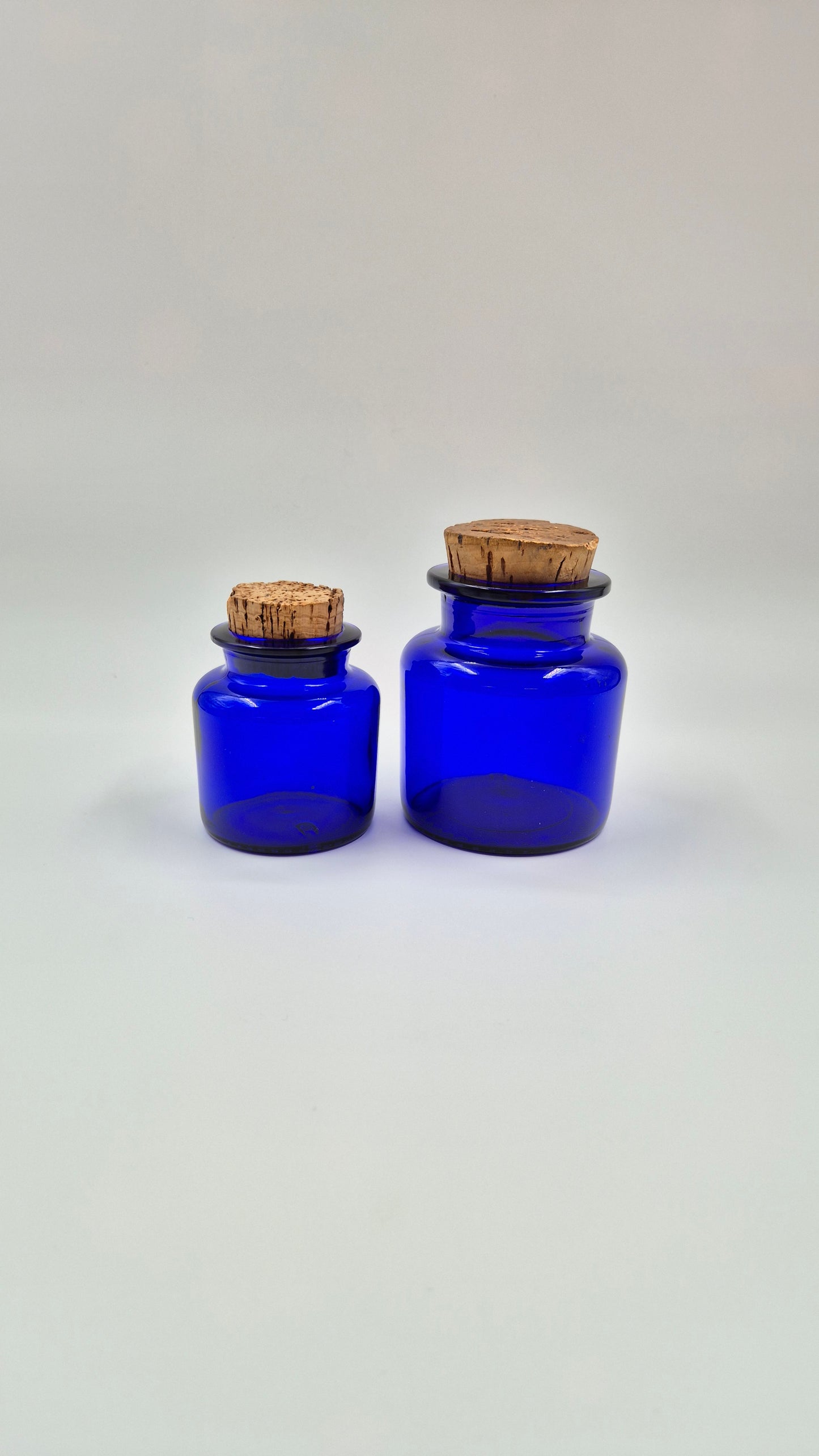 Vintage Riihimäen Lasi Blue Glass Jar with Cork – Small Finnish Storage Jar