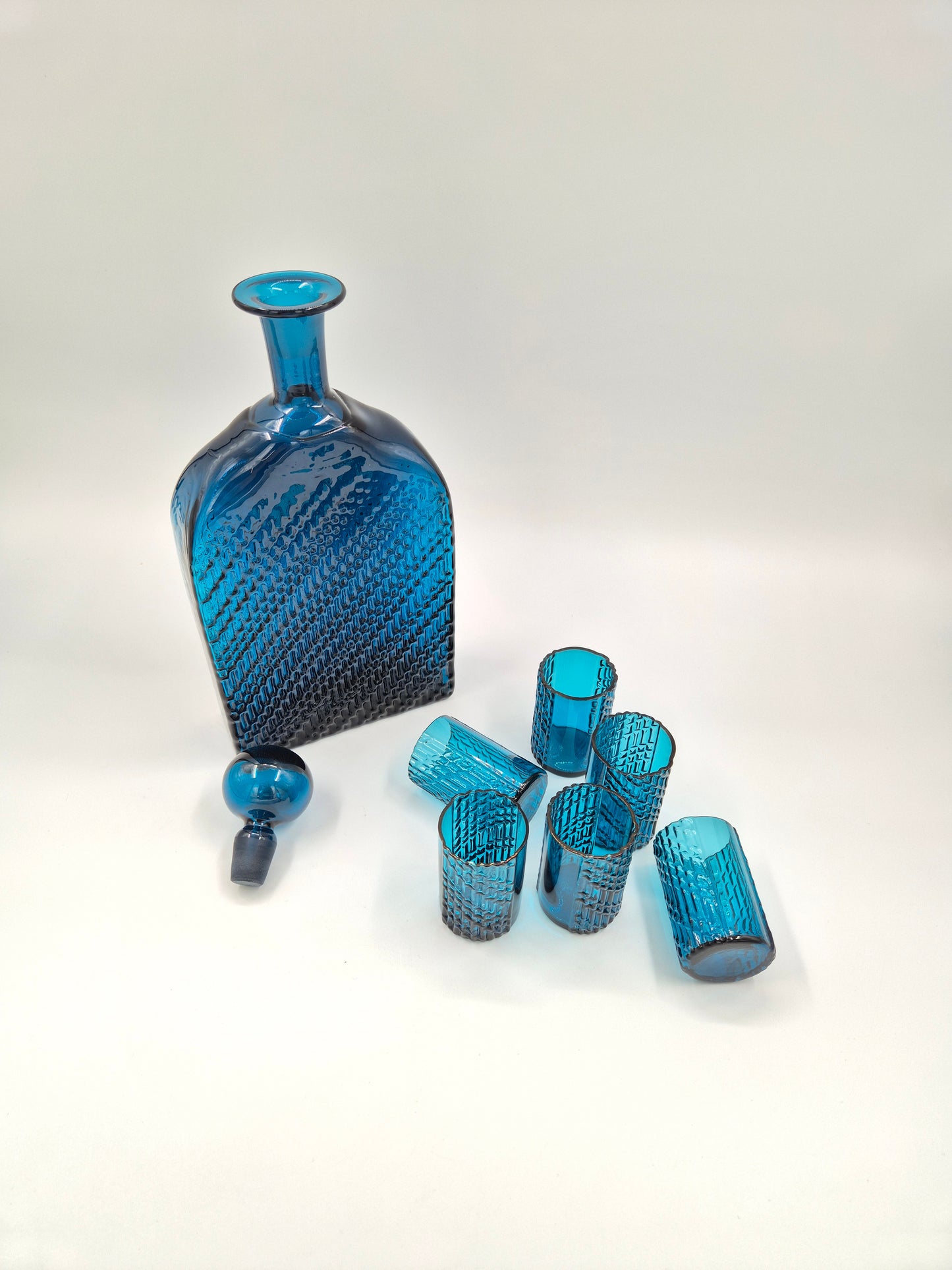 Nanny Still Flindari Decanter Set Blue Carafe + 6 Glasses, Riihimäen Lasi