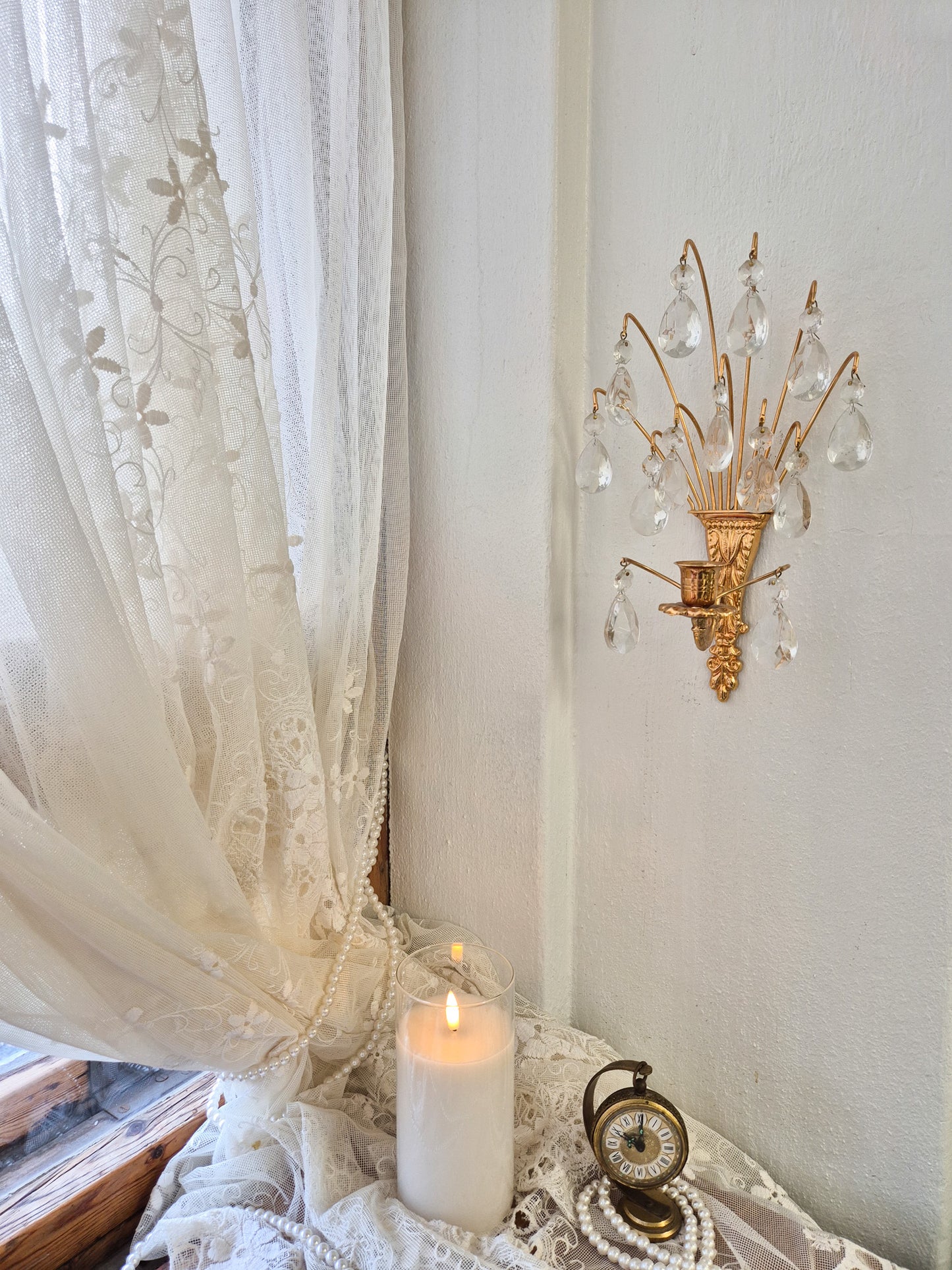Turun Kristalli Wall Candle Holder Crystal Brass Sconce Pair
