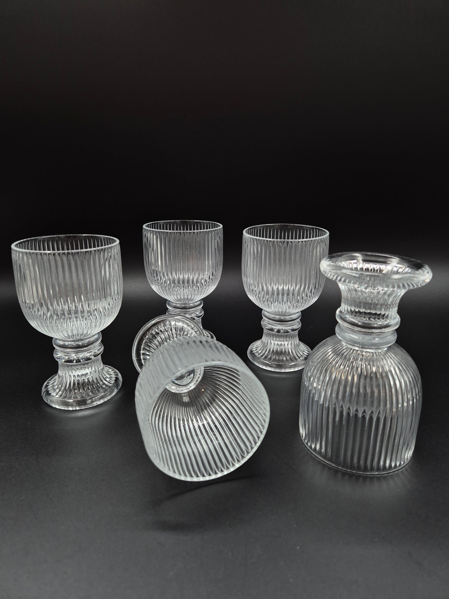 Set of 5 Iittala Viktor Glass by Valto Kokko Vintage Finnish Ribbed Glass 13.5 cm