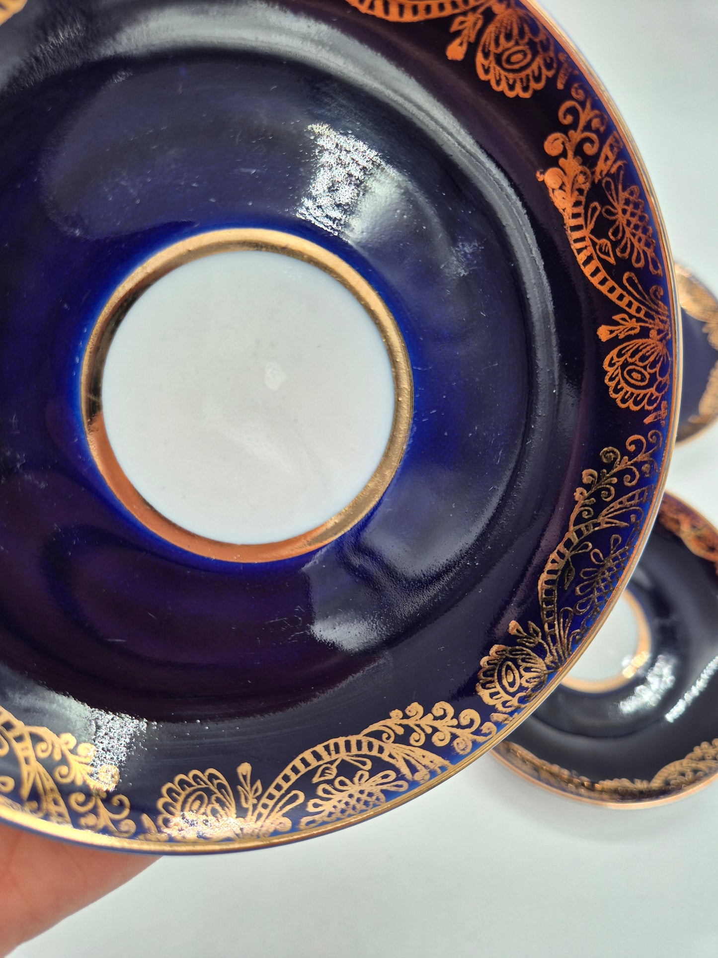 Set of 5 Lomonosov Golden Frieze Tea Cups with Saucers – Cobalt Blue & Gold Russian Porcelain