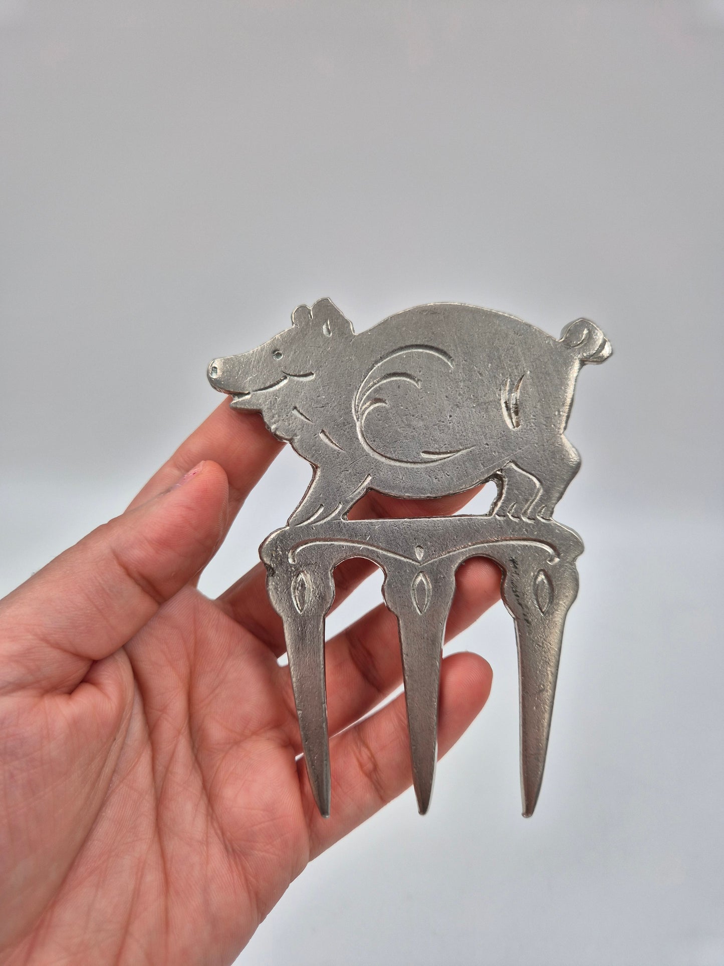 Vintage Swedish Pewter Ham Fork – Pig Design Serving Fork
