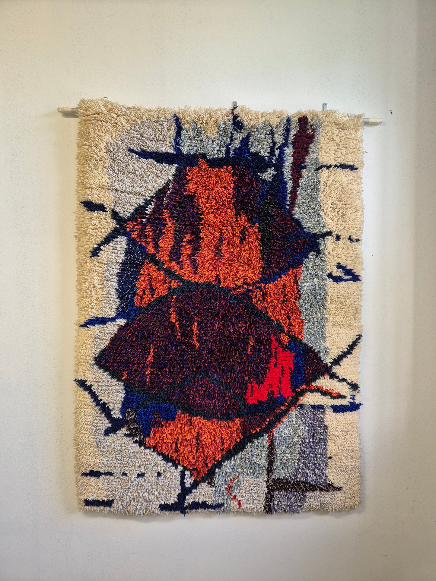 Vintage Kuunkivet Ryijy Wall Rug by Tuula Saarenpää | Finnish Handwoven Wool Tapestry | 1960s 1970s Scandinavian Textile