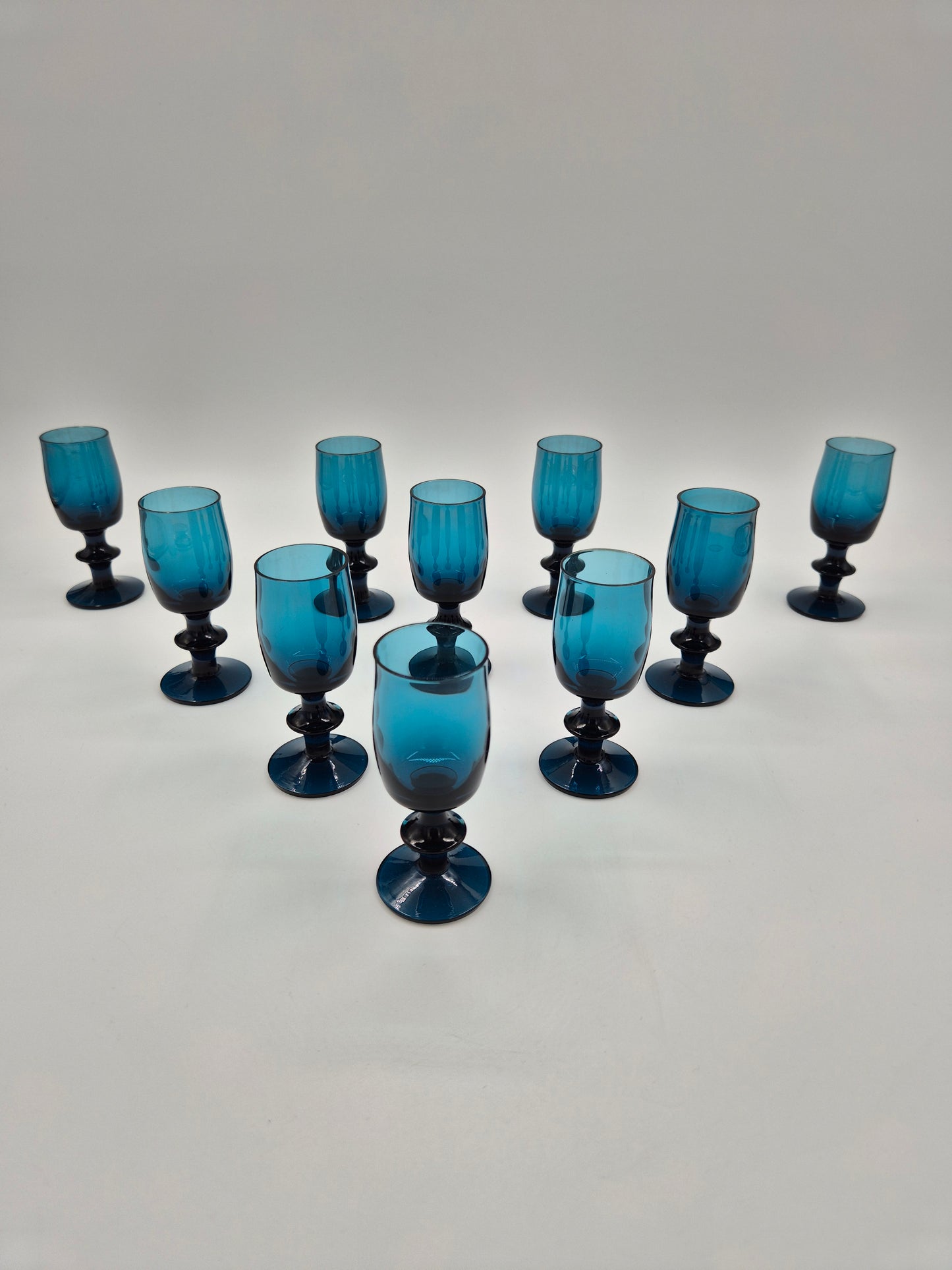 Bertil Vallien Blue Series Liqueur Glasses Set of 10 | Åfors Boda Sweden 1960s Blue Aperitif Glasses | Scandinavian Vintage