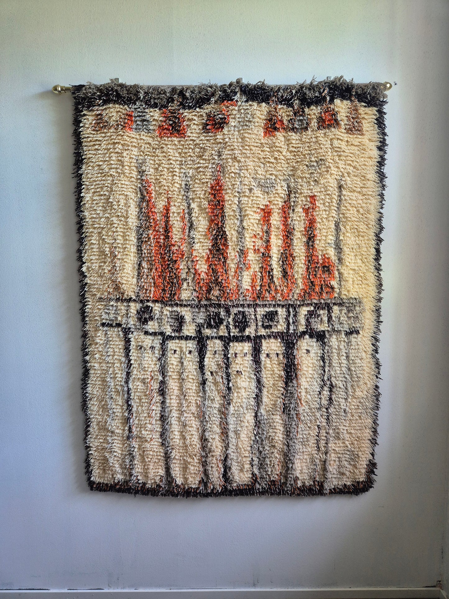 Vintage Leena-Kaisa Halme "Jääpuikkoja" Ryijy Wall Hanging Rug 120x165 cm Finnish Mid Century Textile Art