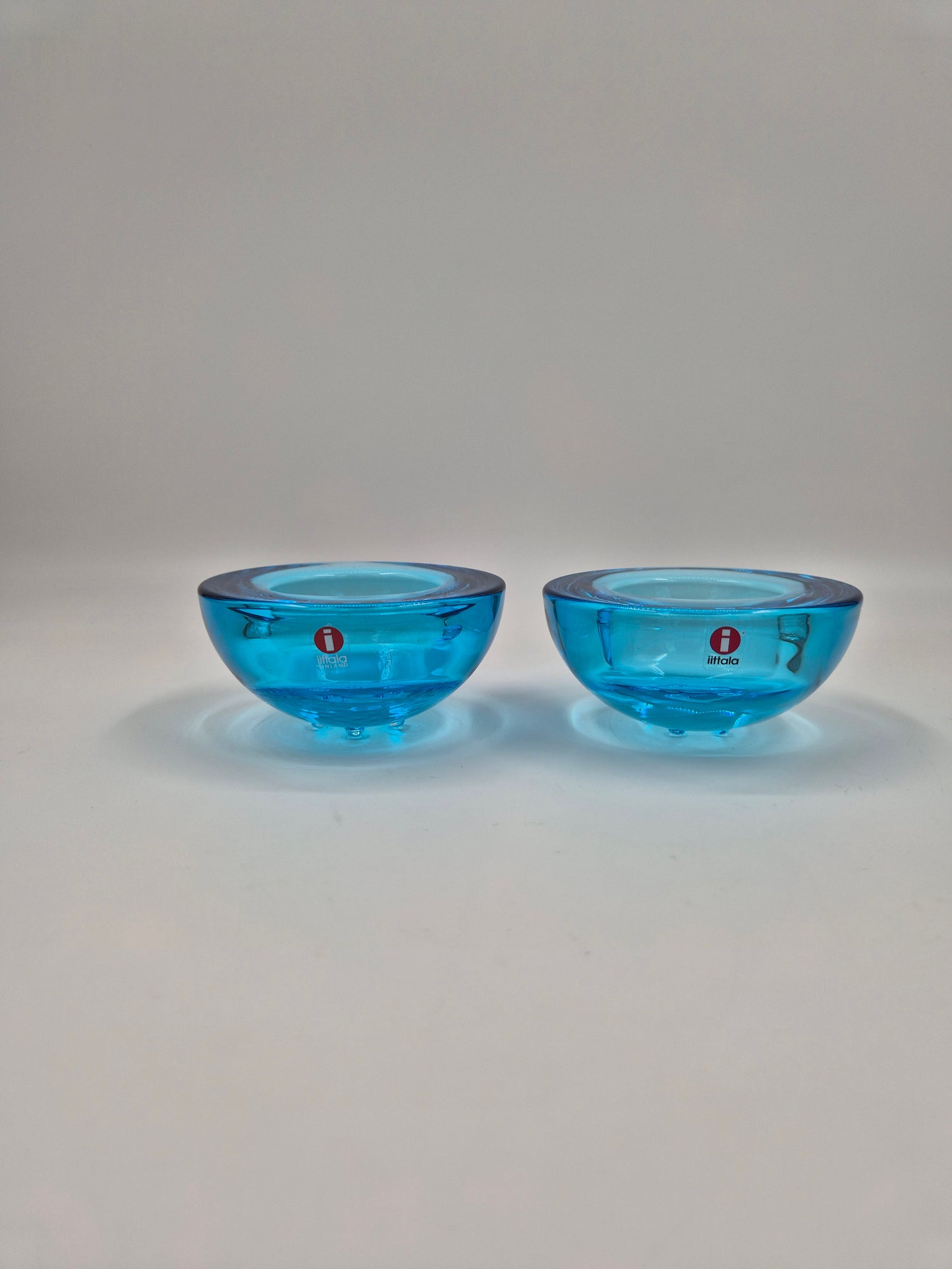 Pair of Iittala Ballo Light Blue Tealight Candle Holders | Vintage Finnish Glass | Scandinavian Design | Made in Finland (1997–2005)