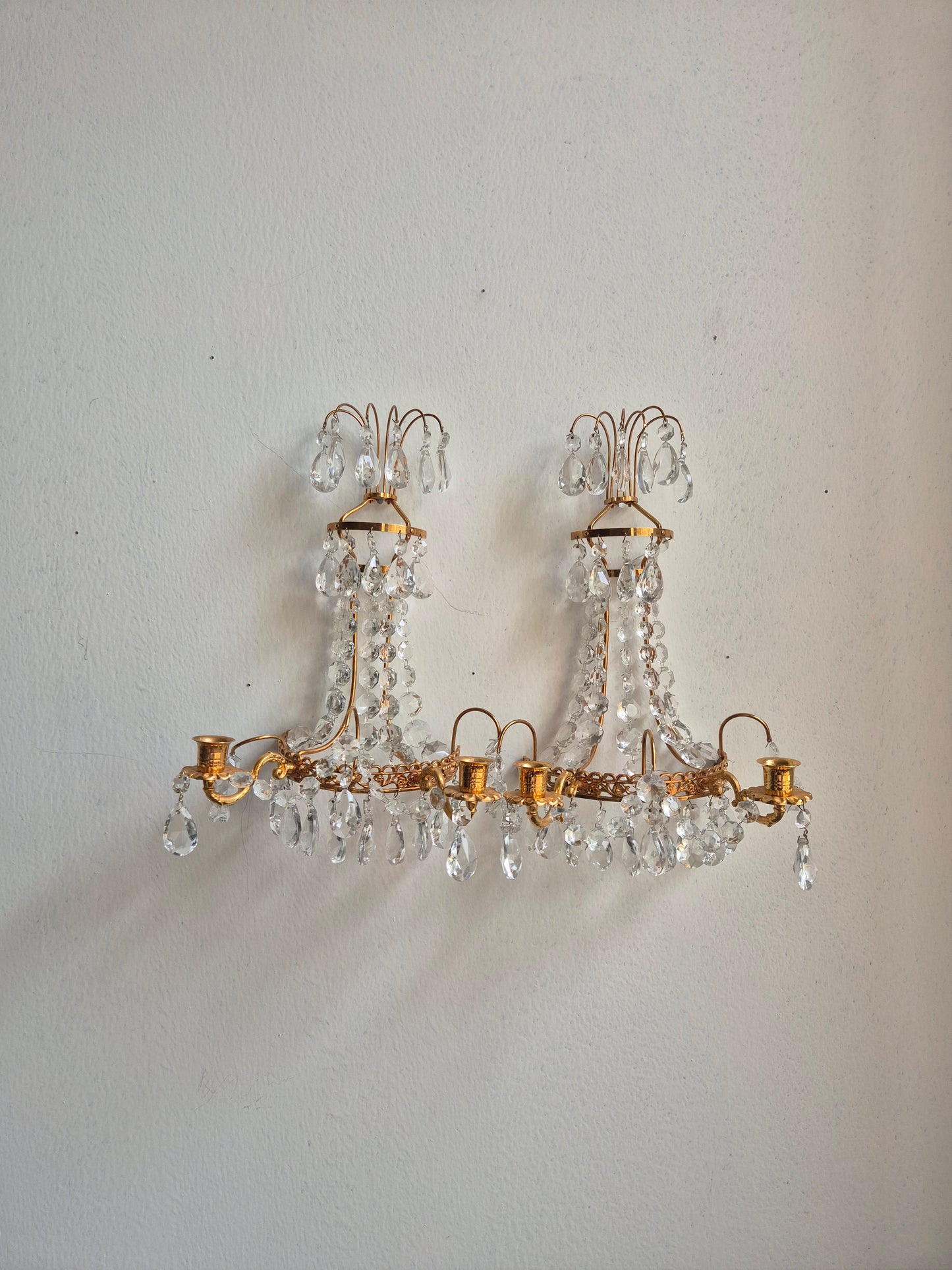 Pair of 2 Turun Kristalli Crystal Wall Candle Sconces