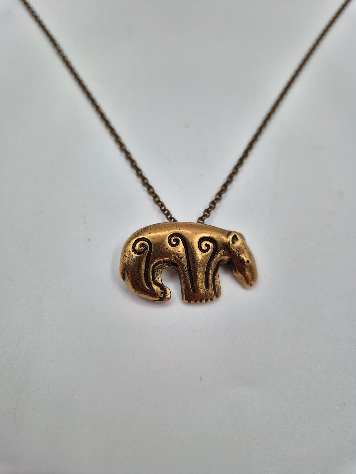 Kalevala Koru, Kalevankarhu, Bronze Bear Pendant Brooch, Vintage Finnish Jewelry, Bear Necklace, 60 cm Chain