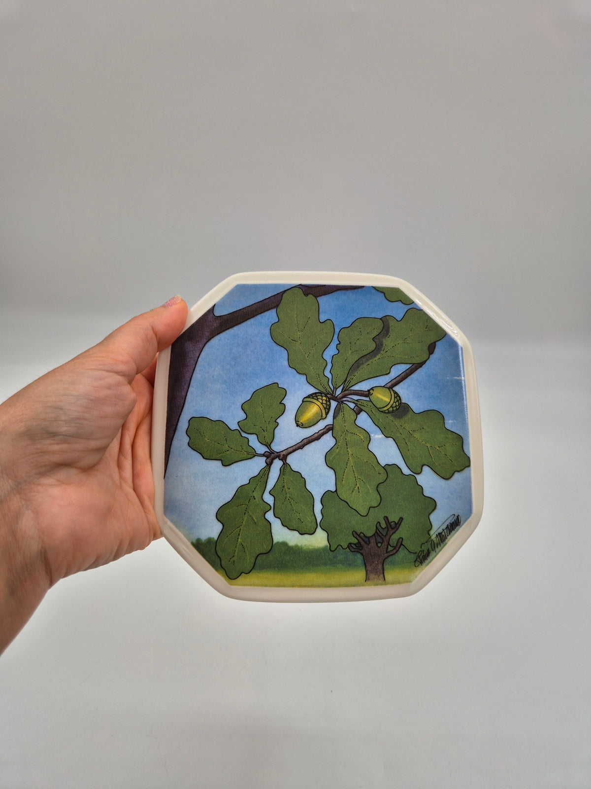 Arabia Tammi Wall Plate 15cm, Toivo G. Utriainen, Finnish Vintage Ceramic, Varsinais-Suomi Oak, 1993