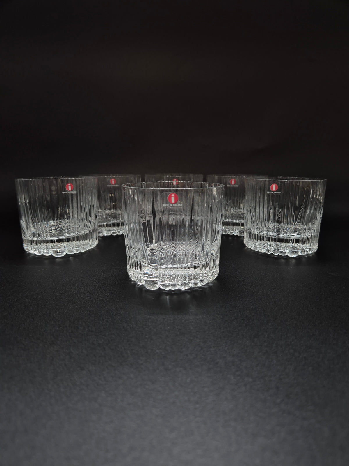 Set of Six vintage Iittala Rihla Glass Tumblers by Valto Kokko, Finnish Design, 1980s