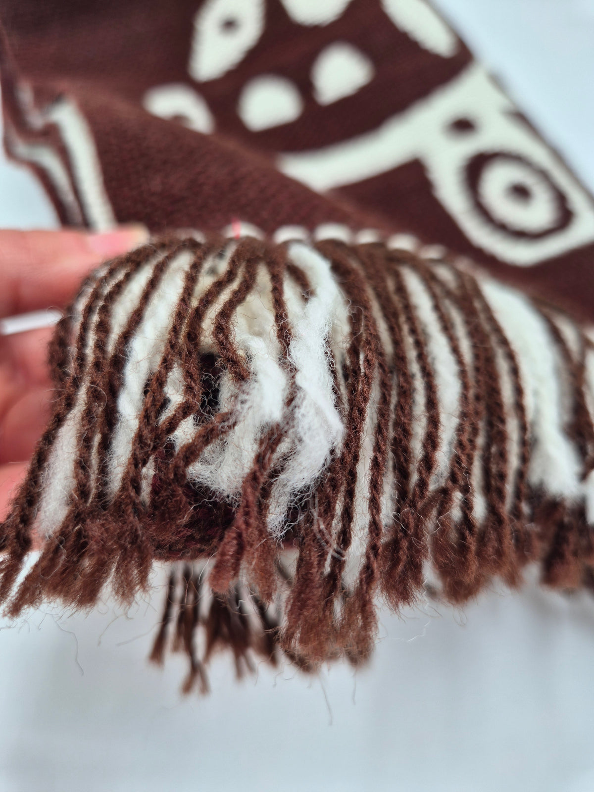 Finnish Täkänä Wall Hanging, Brown Cream Folk Art Textile, Nordic Botanical Wall Decor, 43 × 132 cm