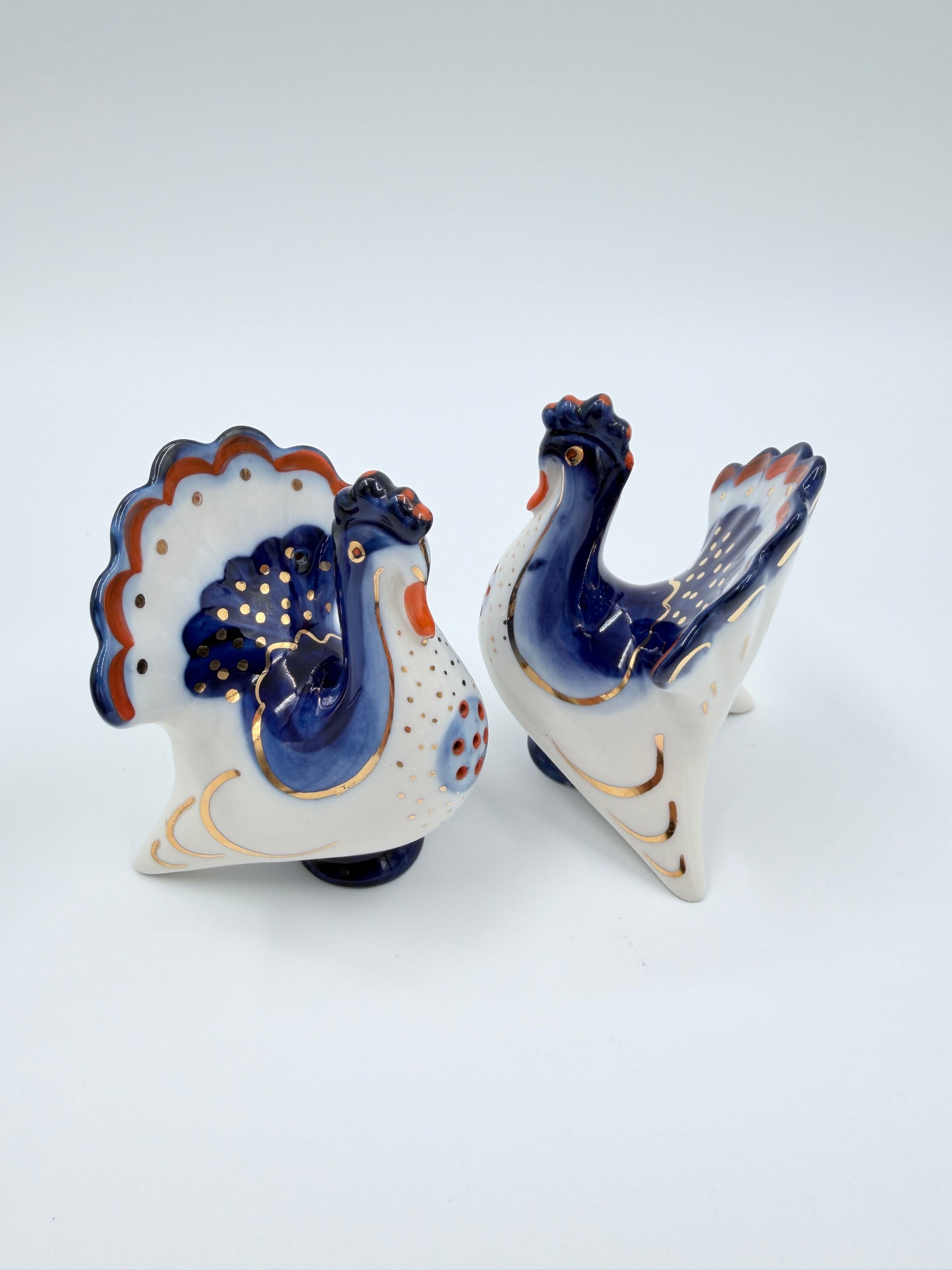 Vintage USSR Lomonosov Porcelain Turkey Salt & Pepper Shakers Set Hand Painted