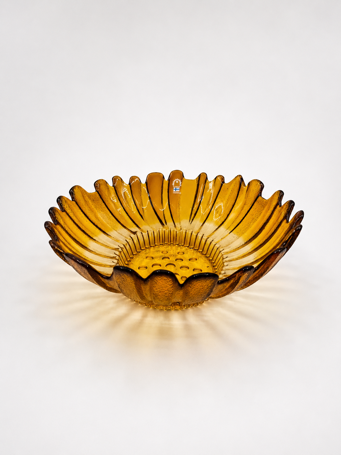 Vintage Humppila Tokka Bowl by Tauno Wirkkala, Amber Glass Bowl, Finnish Art Glass, 1970s Kalevala Series