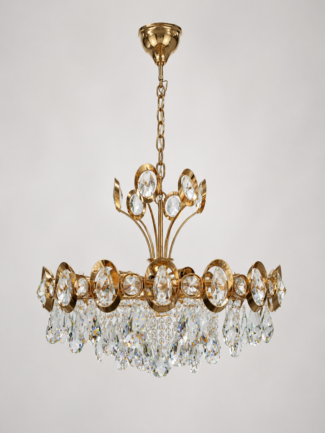 Vintage Crystal Chandelier by Turun Kristalli | Gold-Tone Crystal Ceiling Light | Ø 45 cm | Height 70 cm