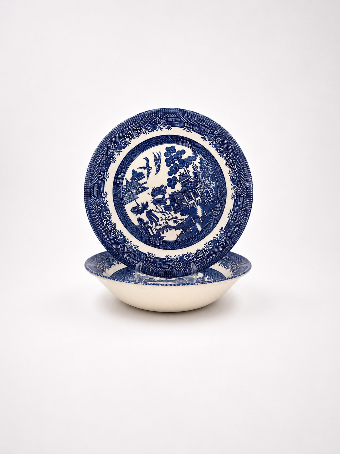 Pair of Vintage Churchill England Blue Willow Serving Bowls 23 cm | Blue & White English Transferware