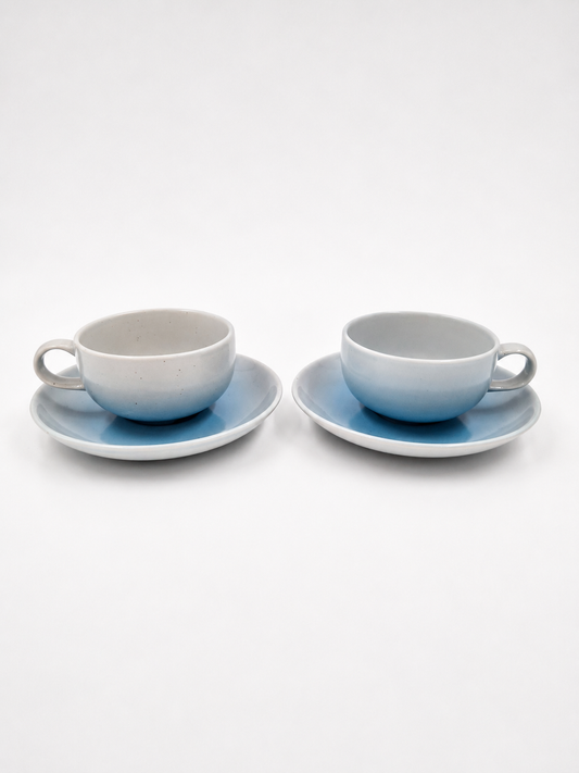 Vintage Pentik Salvia Coffee Cup & Saucer | Finnish Stoneware | Light Blue Gradient | Nordic Scandinavian Pottery | Made in Finland