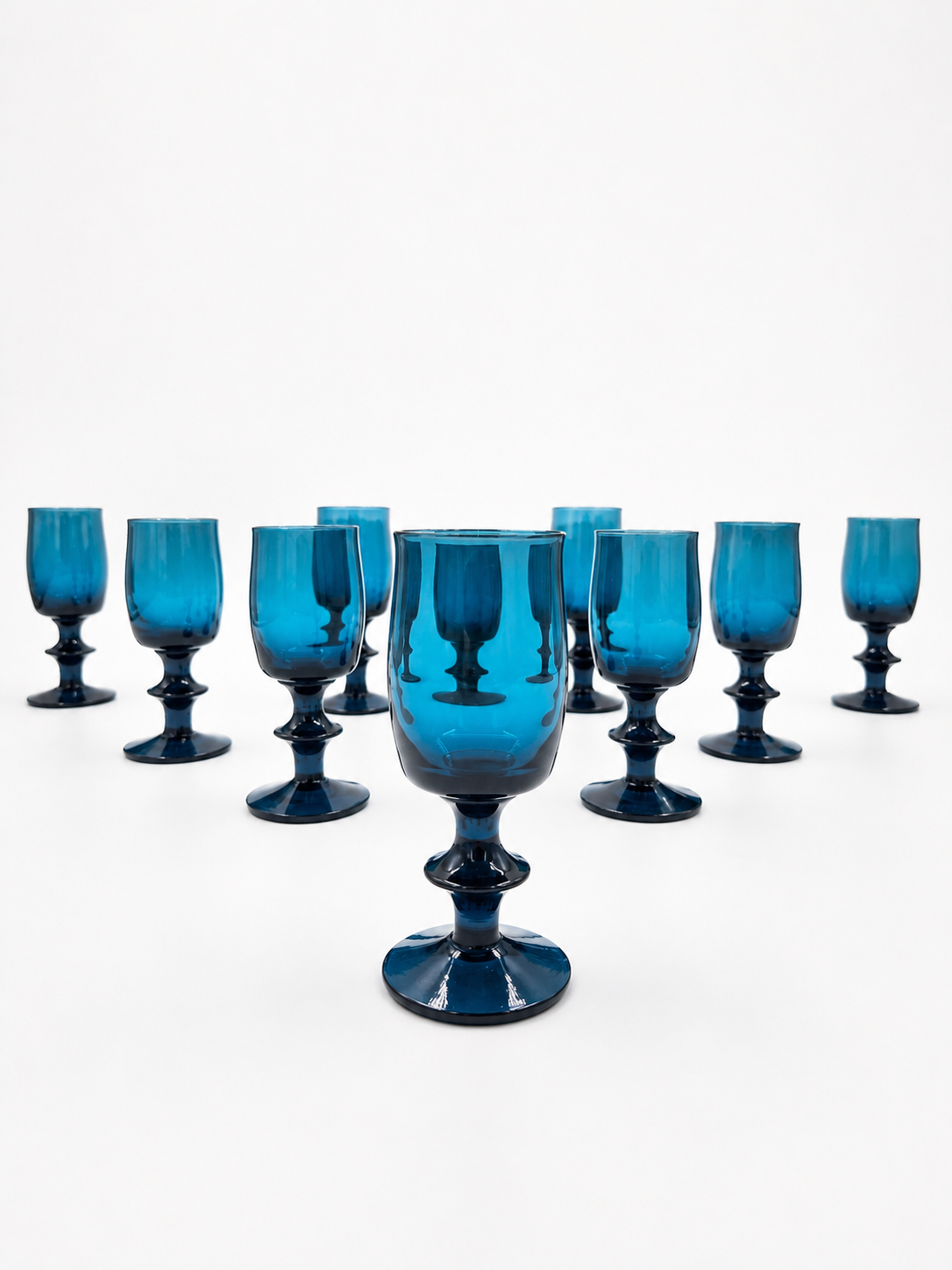 Bertil Vallien Blue Series Liqueur Glasses Set of 10 | Åfors Boda Sweden 1960s Blue Aperitif Glasses | Scandinavian Vintage