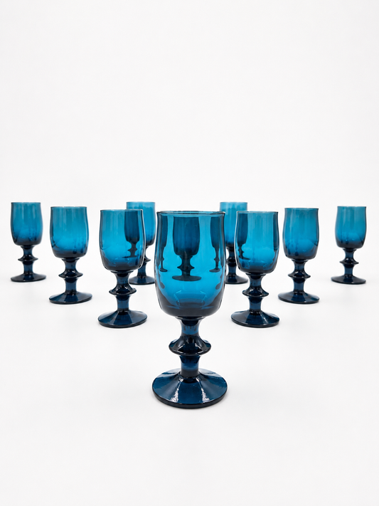 Bertil Vallien Blue Series Liqueur Glasses Set of 10 | Åfors Boda Sweden 1960s Blue Aperitif Glasses | Scandinavian Vintage