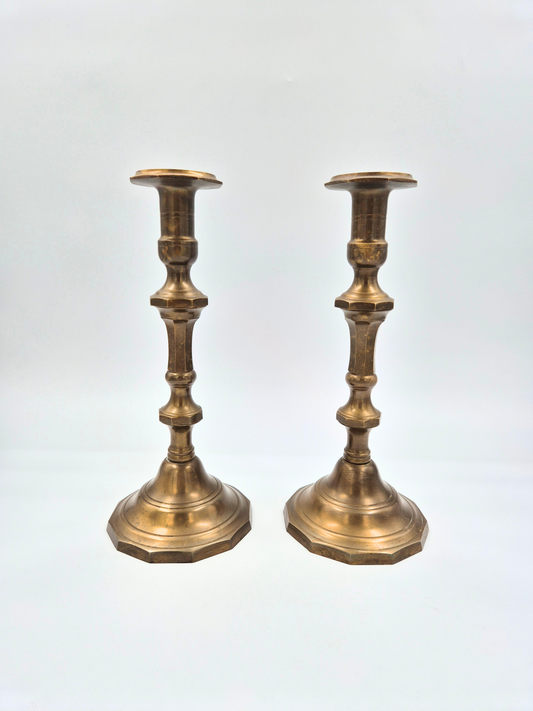 Vintage Brass Candlesticks Pair – 30 cm – Beautiful Aged Patina