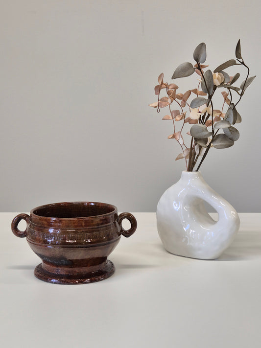 Vintage kleipot met handvatten - rustiek aardewerken vat