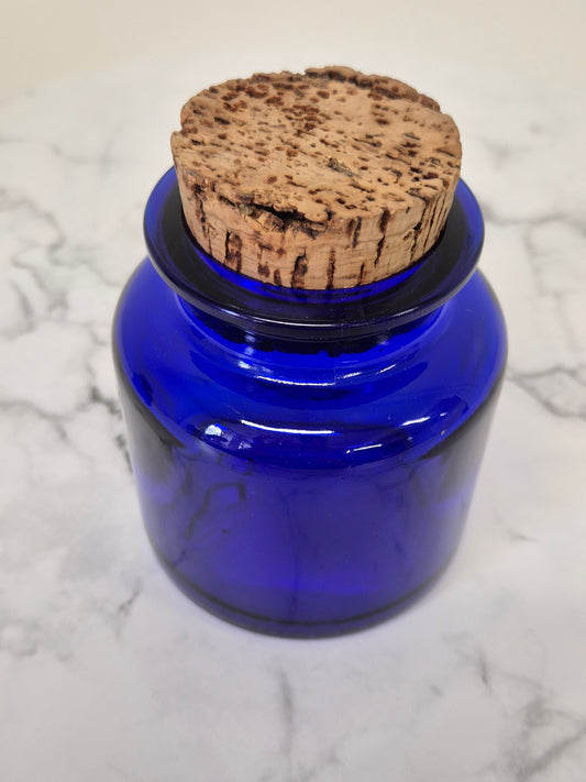 Vintage Riihimäen Lasi Blue Glass Jar with Cork – Small Finnish Storage Jar