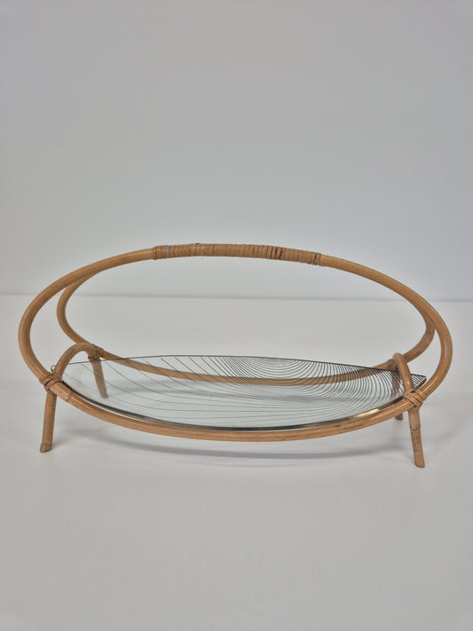 Vintage Rattan Glass Tray – Woven Serving Tray