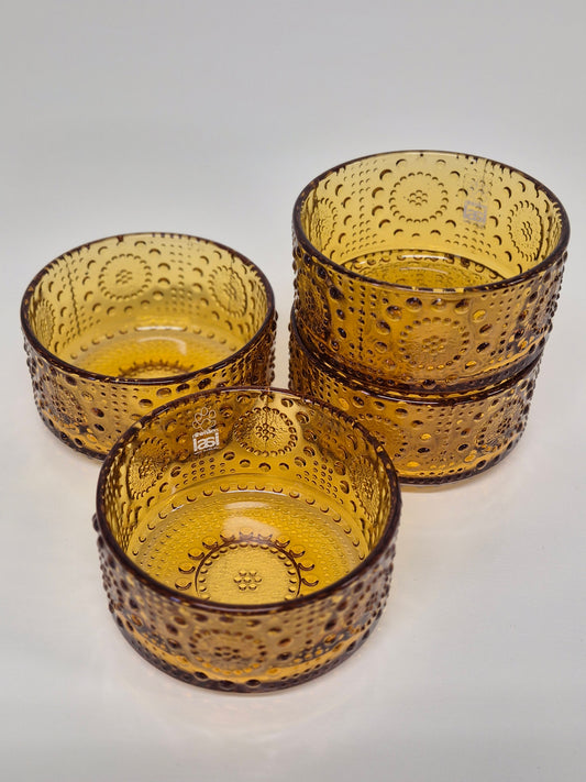 Riihimäen Lasi Grapponia Serving Bowl in Amber Color