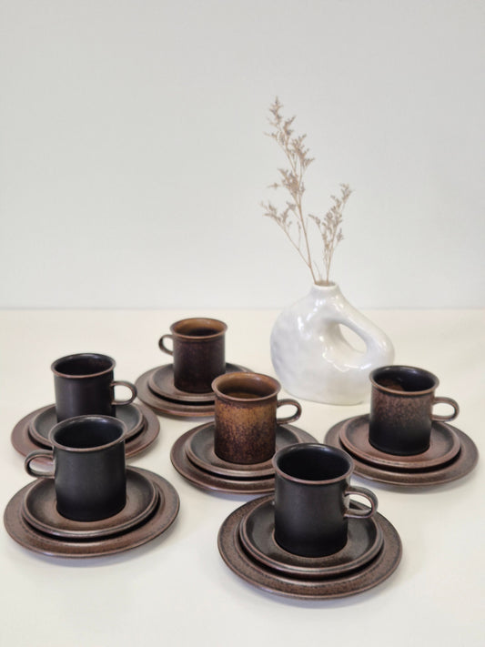 Arabia Finland Ruska Vintage Coffee Cup, Saucer & Dessert Plate – Mid-Century Stoneware Set