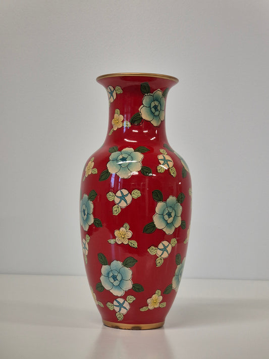 Vintage vaas in cloisonné-stijl – decoratief emaille bloemmotief
