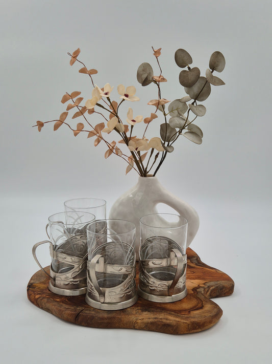 Vintage Scandinavische glazen in metalen houder