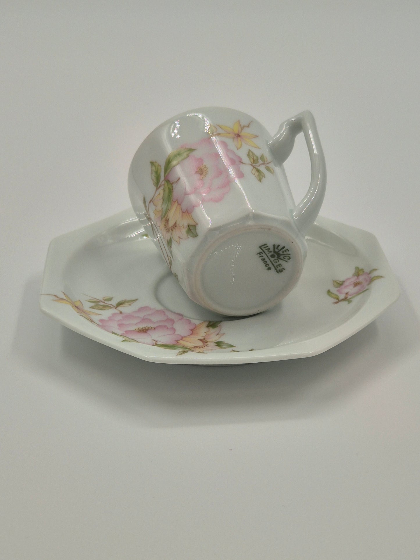 Limoges porseleinen koffiekopje, schoteltje en dessertbord