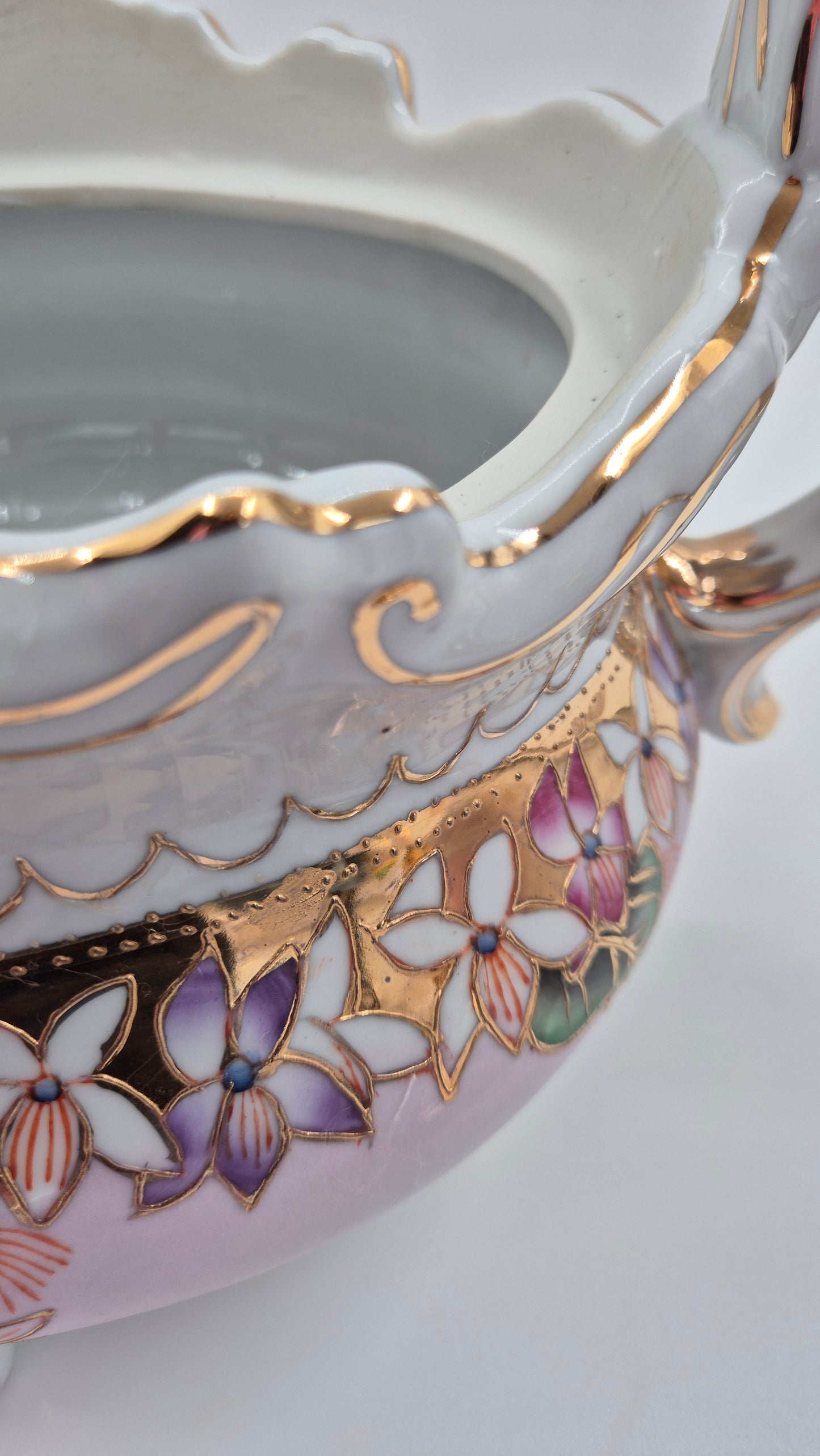 Chinese Vintage Tureen - Hand Painted Porcelain Antique Serving Dish