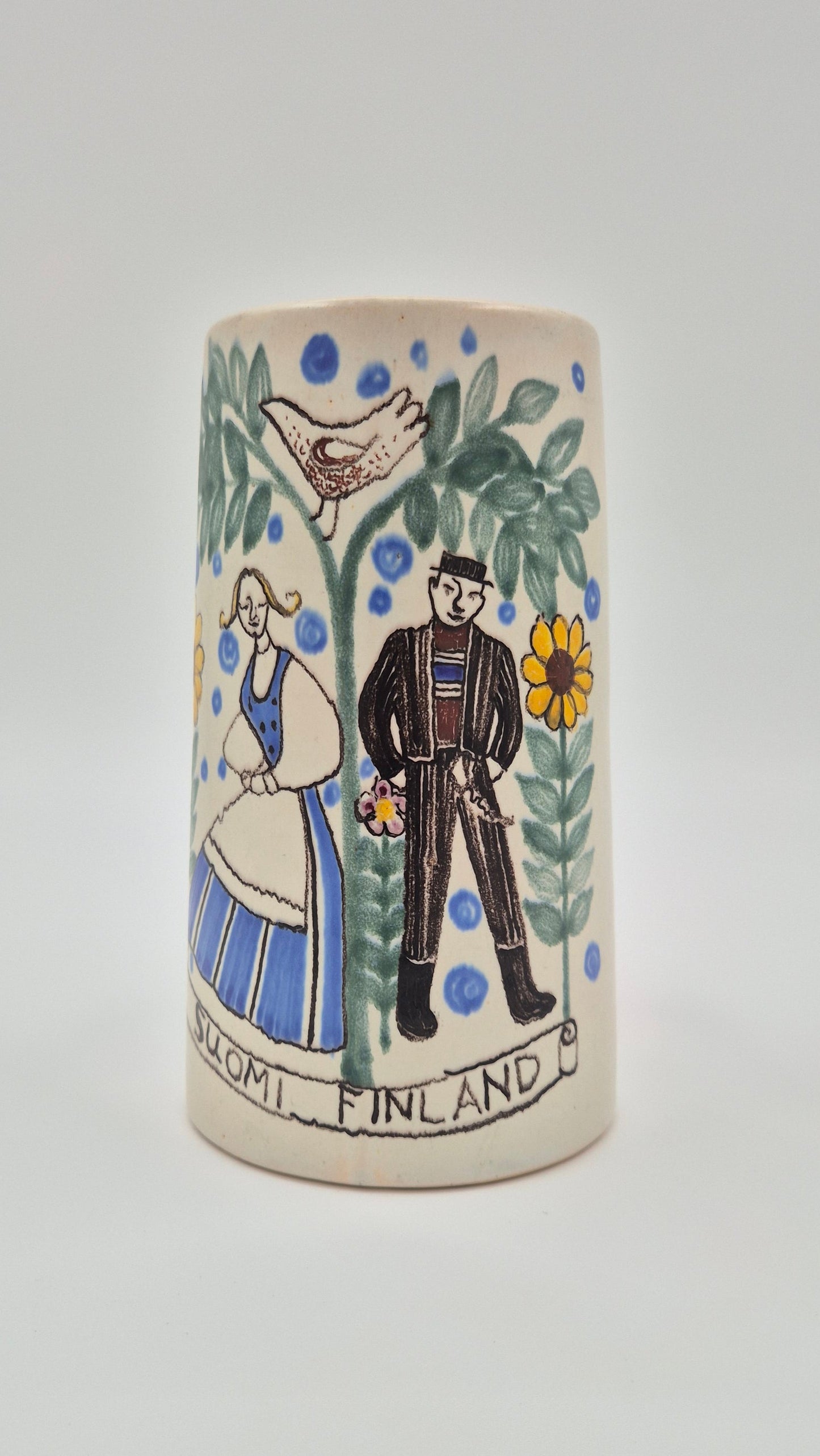 Vintage Kupittaan Savi “Haarikka” stoneware beaker, Gudrun Raunio design, Finland