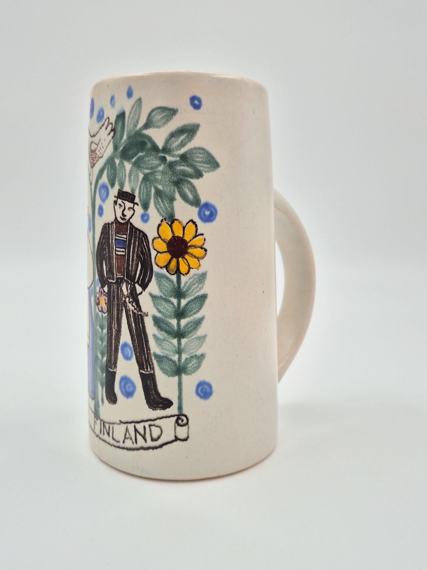 Vintage Kupittaan Savi “Haarikka” stoneware beaker, Gudrun Raunio design, Finland