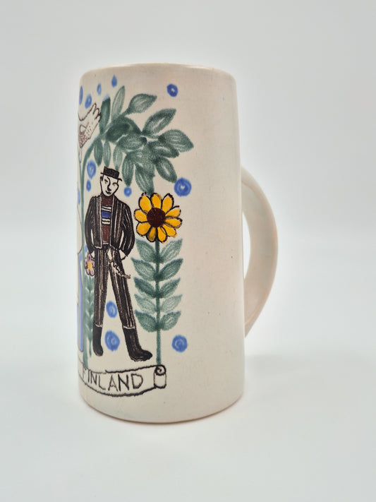 Vintage Kupittaan Savi “Haarikka” stoneware beaker, Gudrun Raunio design, Finland