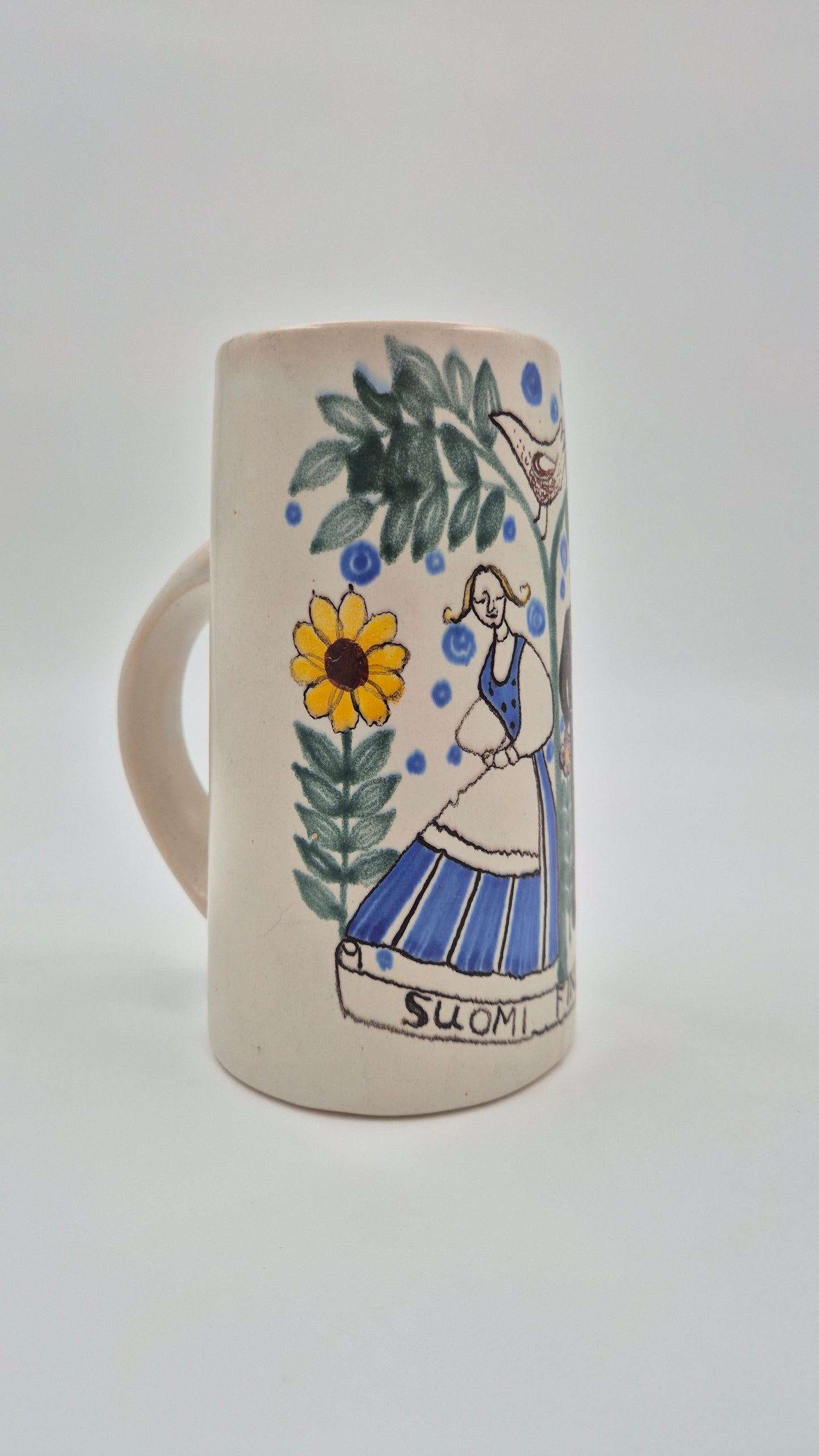 Vintage Kupittaan Savi “Haarikka” stoneware beaker, Gudrun Raunio design, Finland