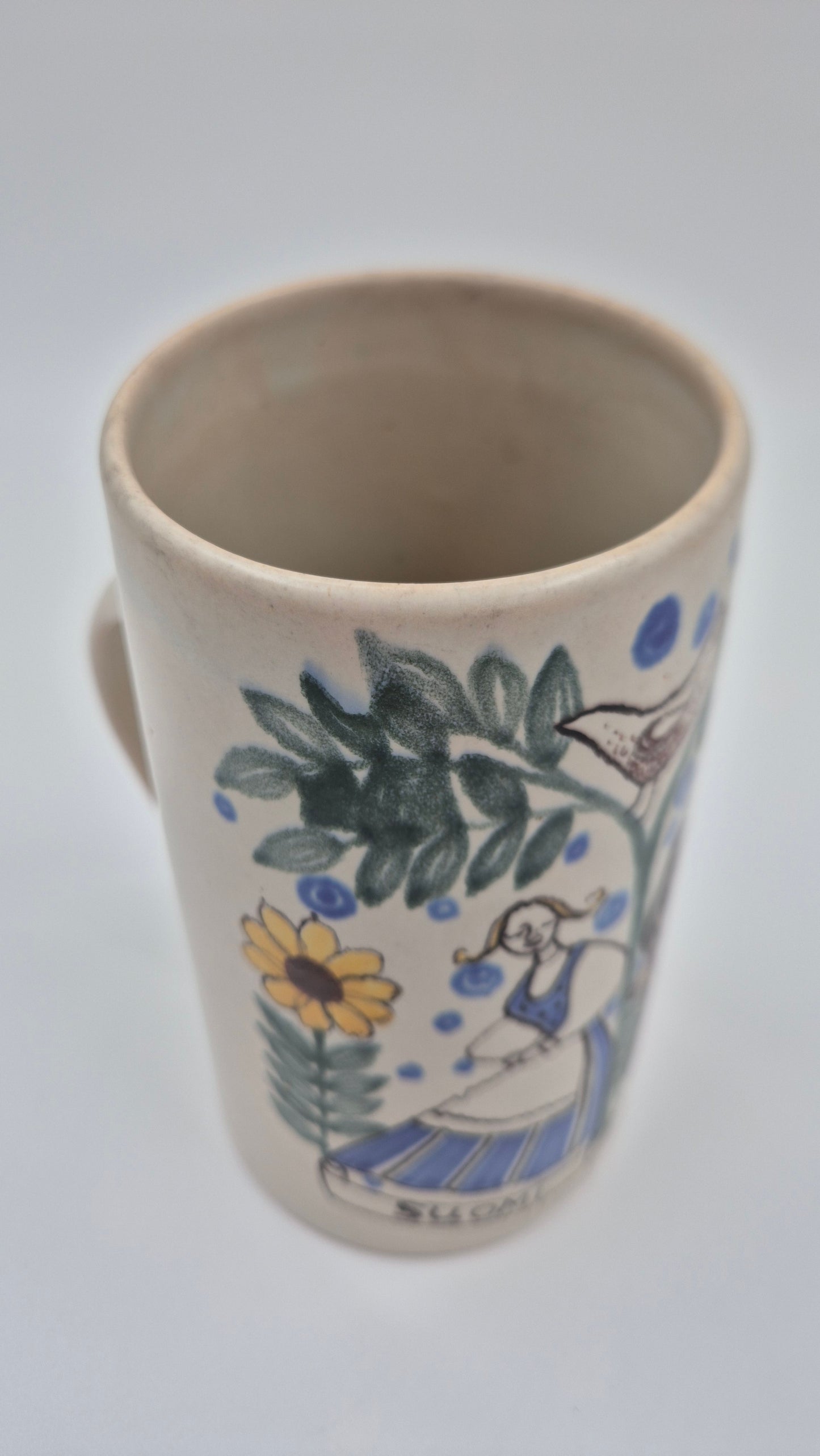 Vintage Kupittaan Savi “Haarikka” stoneware beaker, Gudrun Raunio design, Finland