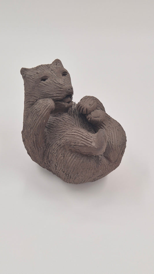 Vintage Clay Bear Sculpture