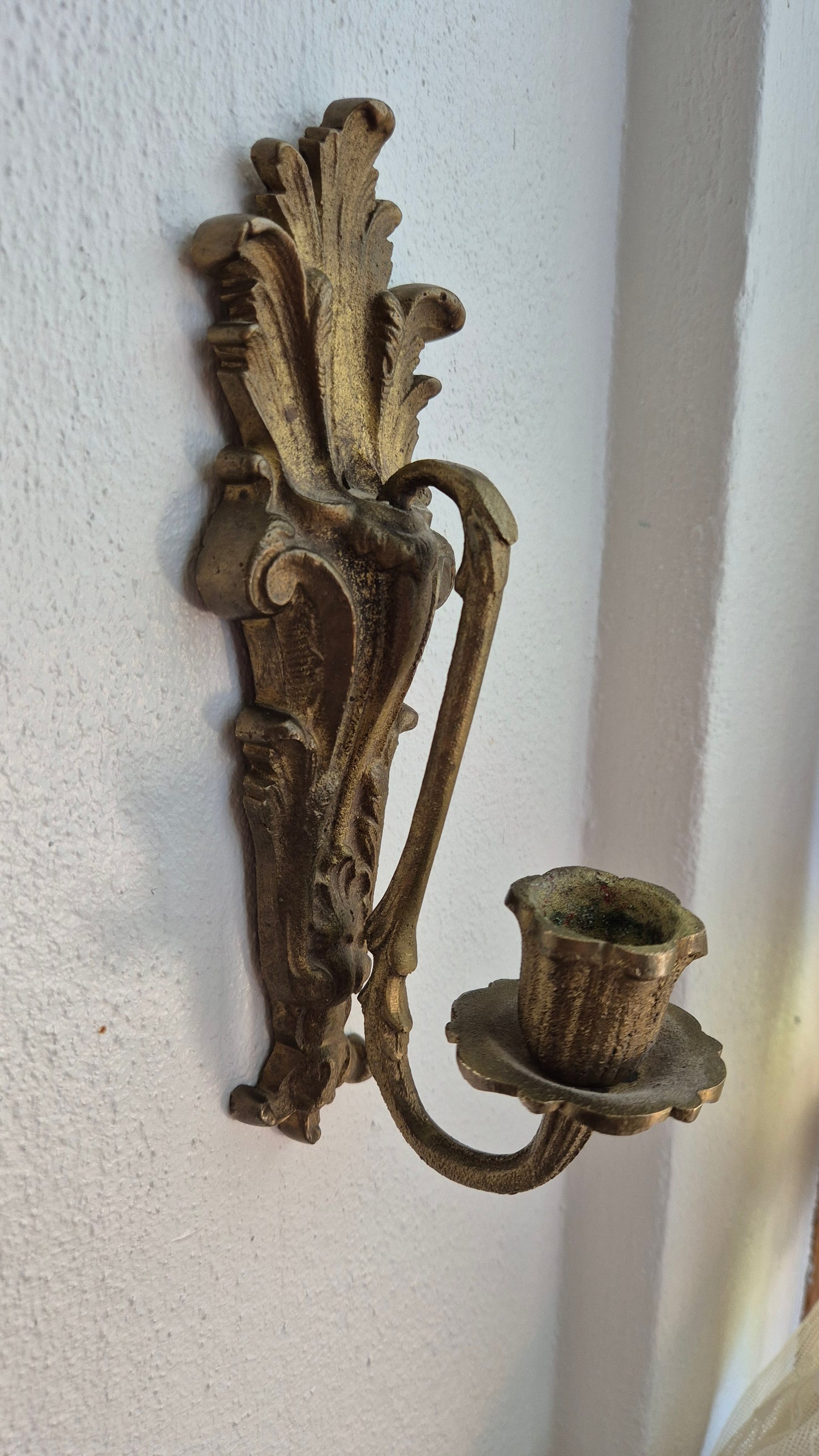 Set of 2 Vintage Brass Candle Wall Sconces