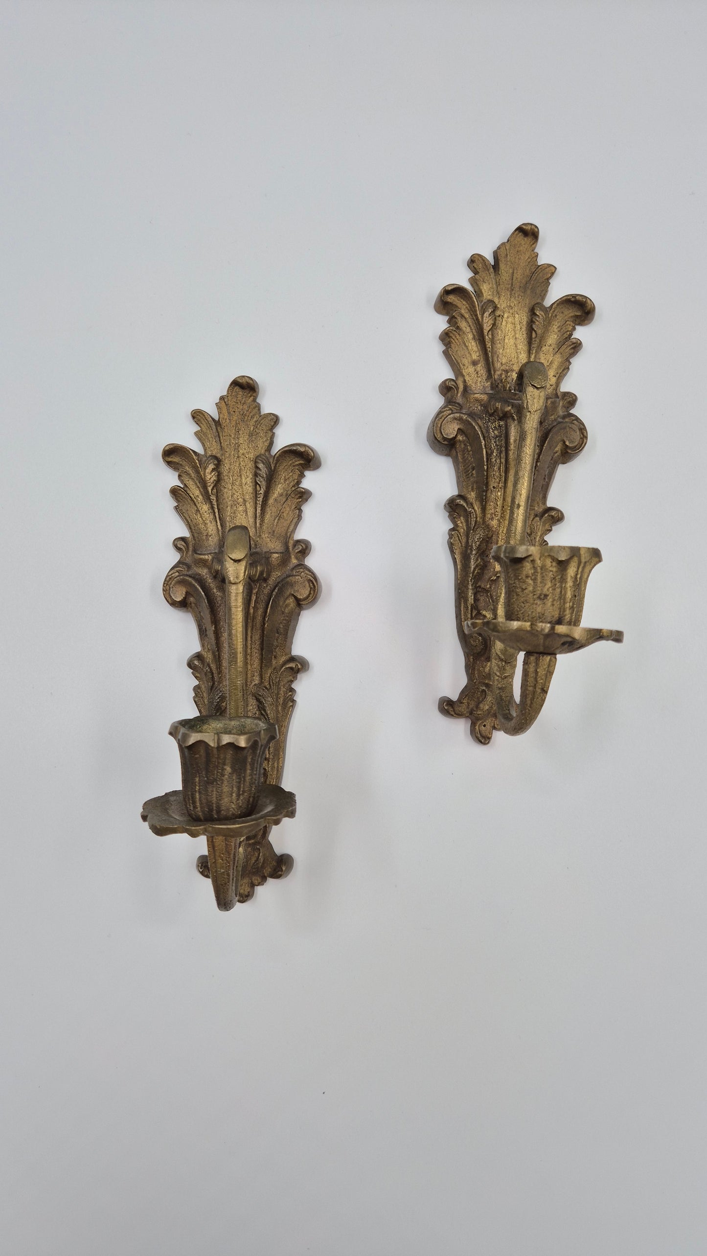 Set of 2 Vintage Brass Candle Wall Sconces